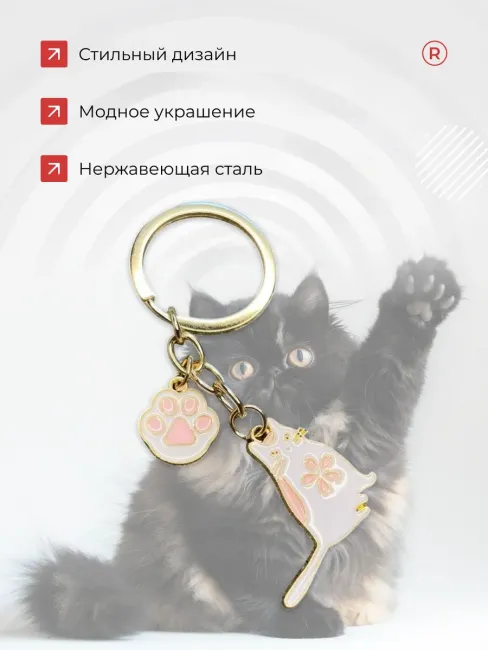 Металлический брелок Кошка с лапкой