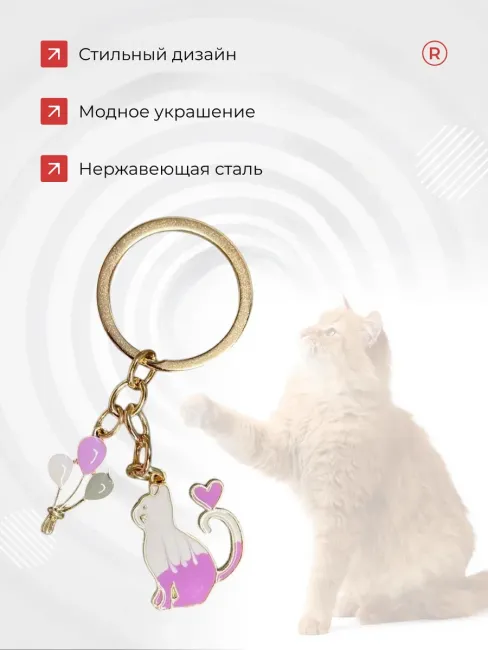 Металлический брелок Кошка с усами