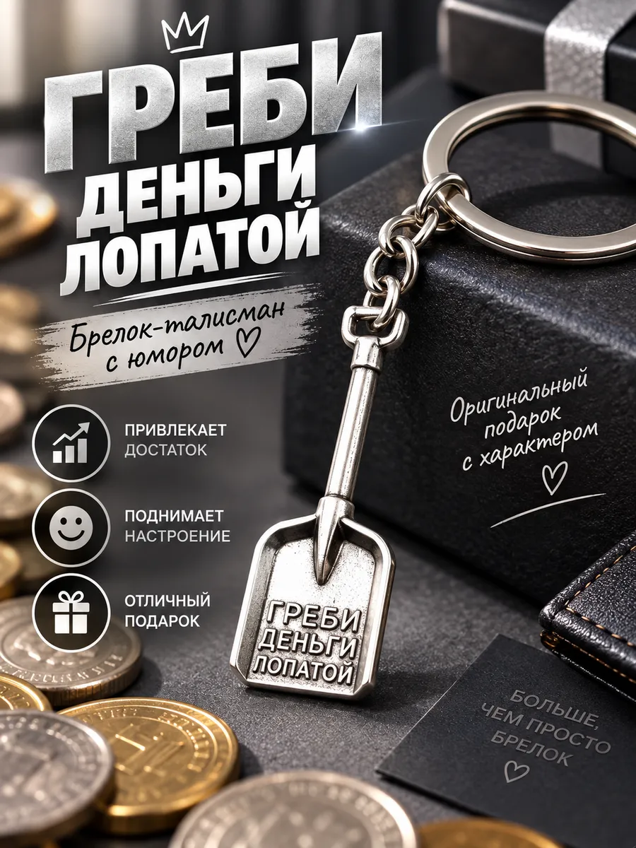 Брелок на ключи Греби деньги лопатой, талисман