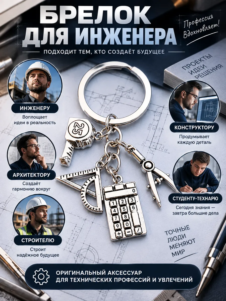 Брелок Инженеру, подарок мужчине, технарю