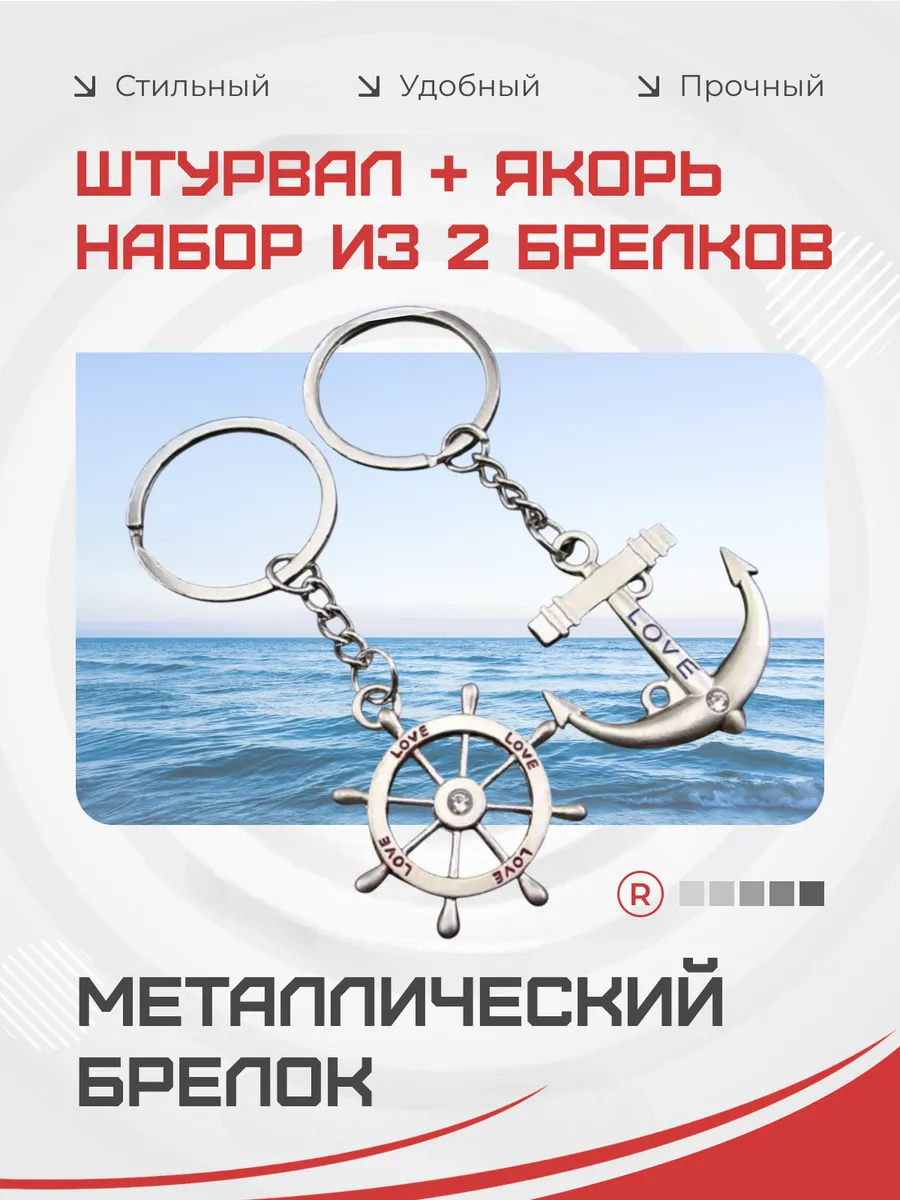 Набор металлических брелоков Штурвал и якорь корабля